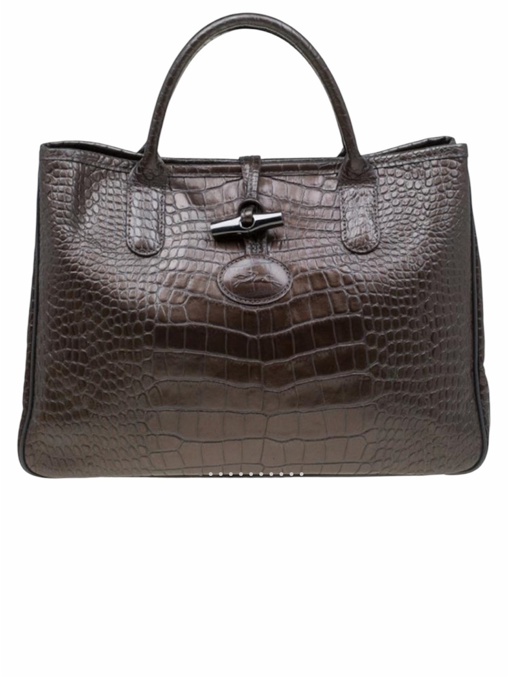 Longchamp Le Roseau Brown Croc-Embossed Leather Tote